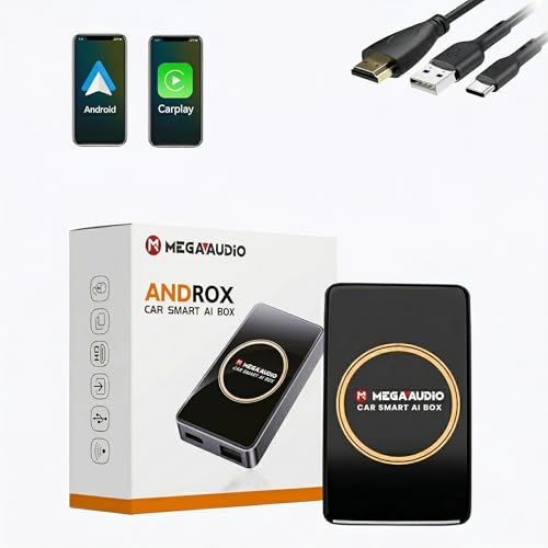 Image of MEGAAUDIO Androx MP08 2-in-1 Wireless CarPlay & Android Auto Adapter | Car Smart AI Box Converts Wired to Wireless | 4K HDMI | Dual Bluetooth | Stream OTT Video Apps on Car Screen