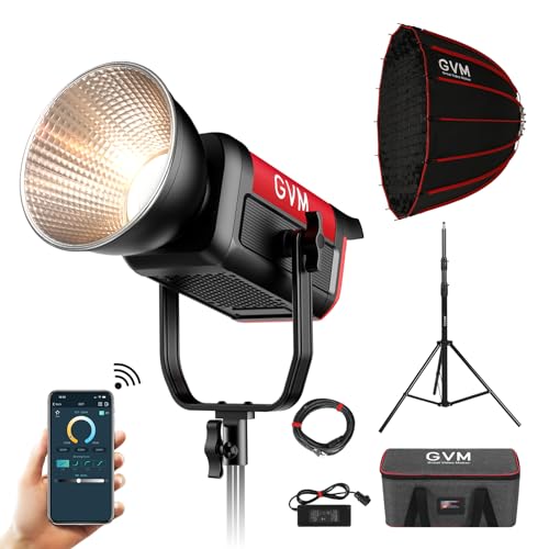 GVM Kit d'éclairage vidéo 200 W, studio d'éclairage vidéo LED pour réseau maillé APP/contrôle DMX, kit d'éclairage continu 45400 lux/1 m pour enregistrement de film, 12 effets d'éclairage, 2700 K-6800