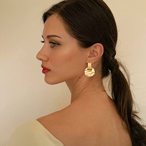 14K Gold Clip On Drop Earrings For Women Hammering Finish Non Piercing Gold Clip Earrings #TOP2