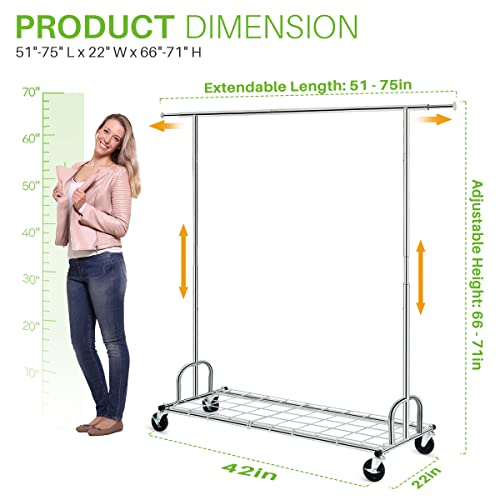 Hokeeper Clothing Garment Rack With Shelves Capacity 450 Lbs Clothing Racks On Wheels Rolling Clothes Rack For Hanging Clothes Heavy Duty Portable Collapsible Commercial Garment Rack Chrome #TOP5