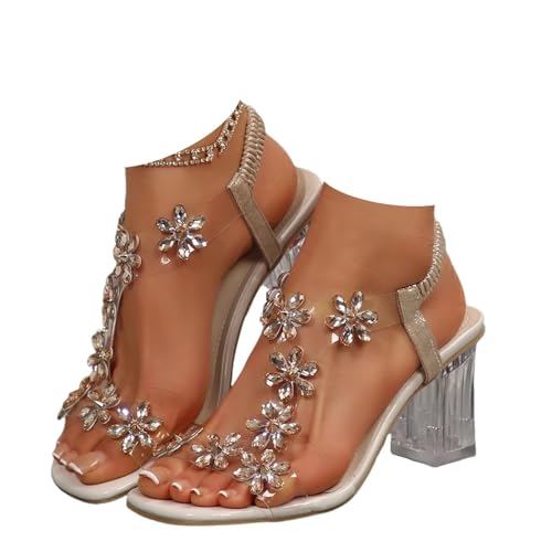 Sandales à talon épais strass femme chaussure mariage bout ouvert