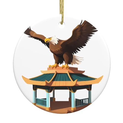 Christmas Ceramic Round Pendant Hanging - 2.9 in WHJSSF The Eagle on The Pavilion Picture Decoration Smooth