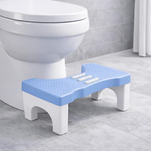 Image of A to Z Hub Polypropylene (PP) Perfect Posture Bathroom Toilet Step Stool with Massage Rollers, 18 cm Height, Foldable Design, (Grey and Black) (Blue)