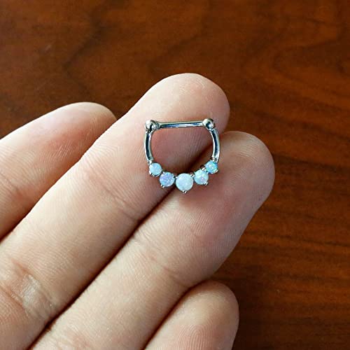 Body Candy Stainless Steel Barbell White Synthetic Opal Quintet Septum Clicker 16 Gauge 1/4" #TOP7
