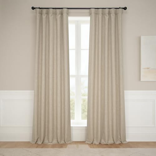 HPD Half Price Drapes - Faux Linen Curtains for Living Room (1 Panel) - 50W X 96L - Textured Room Darkening Curtains for Bedroom 96 Inches Long - Drapes for Home Decor, Nomad Tan