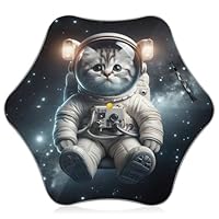 CHIFIGNO Cute Astronaut Cat Kids Umbrella Boy Girl with Rounded Corner, Pinch Free Open UV Umbrella Sun Protection with Reflective Strip Windproof Umbrellas for Rain