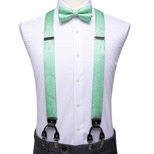 Image of Dubulle Suspender and Bow Tie for Men Paisley Solid Mens Suit Braces Pretied Bowtie and Handkerchief Cufflinks Formal Wedding