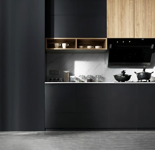 Image of 118 inchx17.7 inch Black Wallpaper Texture Black Peel and Stick Wallpaper Decorative Self-Adhesive Wallpaper Waterproof Removable Contact Paper for Wall Covering Furniture Cabinet Countertop Vinyl Paper