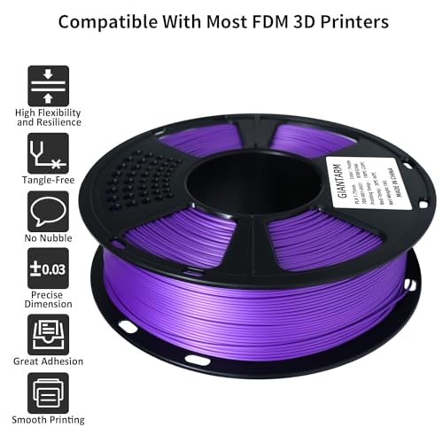 Image of GIANTARM 3D Printer Filament, Purple Pla Filament, 1Kg(2.2lbs) Spool, 1.75mm Dimension Accuracy + /- 0.03mm, 3D Printing Filament