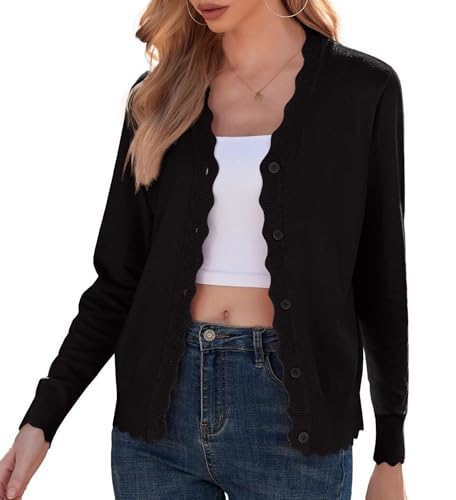 GRECERELLE Cárdigan de Mujer con Botones y Cuello en V Cárdigan de Mujer Ligero y Elegante para el Verano con Encaje (Negro, L) - imagen 3