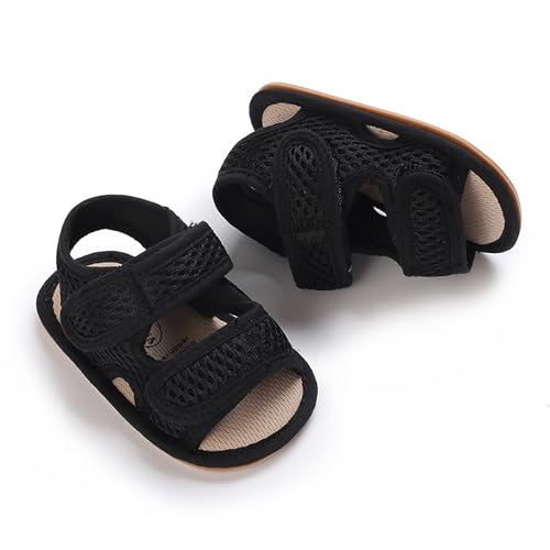 SOFMUO Baby Boys Sandals Premium Anti-Slip Rubber Sole Breathable Mesh Fabric Infant Summer Sneakers Toddler Outdoor Water Shoes (A01/Black,6-12 Months)