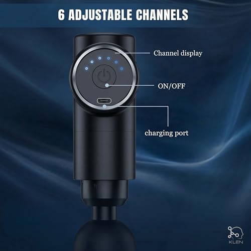 Image of KLEN Rechargeable Massager Gun For Body Pain Relief with 4 Interchangeable Heads Cordless Electric Handheld Massage Machine for Back, Neck, Shoulders & Legs and Adjustable Speeds