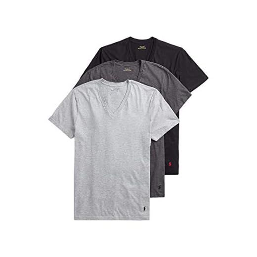 Polo Ralph Lauren Pacote com 3 camisetas masculinas slim fit gola V, Andover mescla/polo preto, Madison Heather/polo preto, polo preto/vermelho, Medium