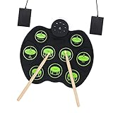 🎹【Pad per batteria da tavolo 9 in 1】: con 9 cuscinetti in silicone, tra cui 3 TOMS, 1 SNARE, 1 Kick, 1 CRASH, 1 RIDE, 1 HI-HAT aperto, 1 piatto HI-Hat chiuso, con suoni simili a una batteria non elettrica; e 2 pedali giocano il suono della grande cassa e del carleston chiuso.