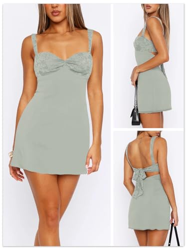 Image of Women's Summer Mini Dresses Sleeveless Sexy Square Neck Lace Splicing Cocktail Party Straps Bodycon Dress