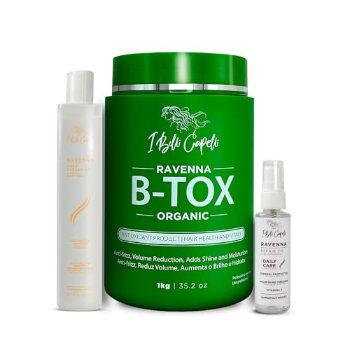 I Belli Capelli Ravenna B-tox Organic Smoothing Mask, Repair Oil, and Deep Cleansing Anti-Residue Shampoo – Complete Hair Straightening System for All Hair Types