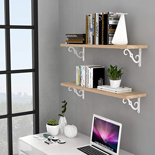 Etechmart Decorative Shelf Brackets, 5 Inch Wall Mounted Floating Shelf Bracket For Diy Open Shelving, Pack Of 2 L Shape Heavy Duty Rustic Iron Metal Corner Brace Shelf Supporter, White #TOP1