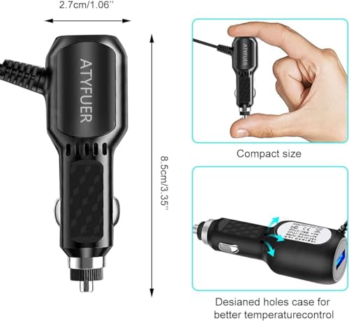 ATYFUER Dash Cam Charger Cable, 11.5FT Mini USB for 12V-24V Cars & Trucks, 3-in-1 Charging for Dash Cam, GPS Navigator, Mobile Phones & Other Devices