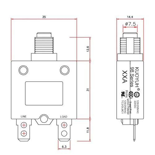 Disjoncteurs série 98 réinitialisation manuelle 125/250V AC