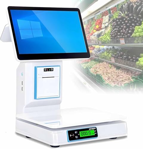 Ai Smart Touch Screen POS System, 15.6 Inch All-in-One Cash Register with Built-in 58mm Thermal Printer, Drawer, Handheld Scanner and 20 Rolls of Paper(Singlescreen)