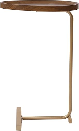 Miniatura 13 de Mesa auxiliar pequeña, mesa auxiliar en forma de C para aperitivos, café, cena, mesa auxiliar para sofá, dormitorio, sala de estar, nogal de 17.7