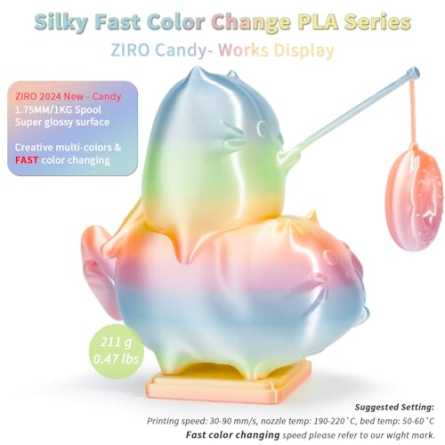 Image of ZIRO 3D Printer Filament PLA, Fast Color Change Silk, 1KG 1.75mm Candy | Fast Color Change, Shine Surface, Fit for Most FDM Printer, 1.75mm 1KG Spool, Dimensional Accuracy + /-0.03mm
