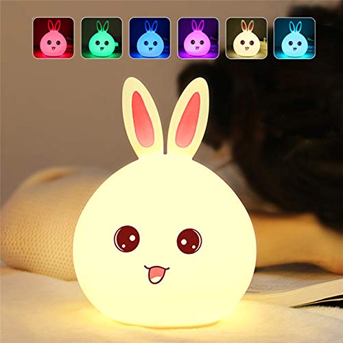 Lampada da comodino con luce LED colorata a forma di coniglio in silicone USB, per bambini, luce notturna, per dormire_voghion.com