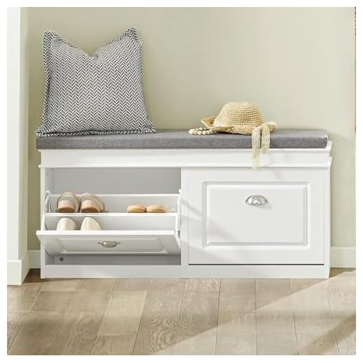 Haotian FSR64-W, White Storage Bench with Drawers & Padded Seat Cushion, Hallway Bench Shoe Cabinet Shoe Bench