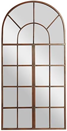 Deco 79 Metal Window Pane Inspired Wall Mirror with Arched Top, 24" x 2" x 48", Brown