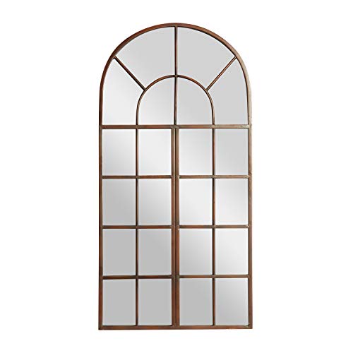 Deco 79 Metal Window Pane Inspired Wall Mirror With Arched Top, 24" X 2" X 48", Brown #TOP2