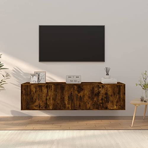 Homgoday Ensemble de meubles TV 3 pièces en bois contreplaqué chêne fumé, meuble pour TV, salon, salle à manger, table basse, télévision, équipement de...
