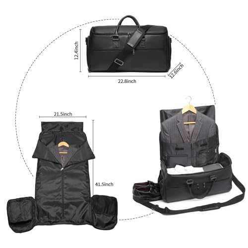 seyfocnia Carry On Garment Bag for Travel, Convertible Travel Garment Bag for Men Women, 2 in 1 Hanging Suitcase Suit Business Travel Bag, Black