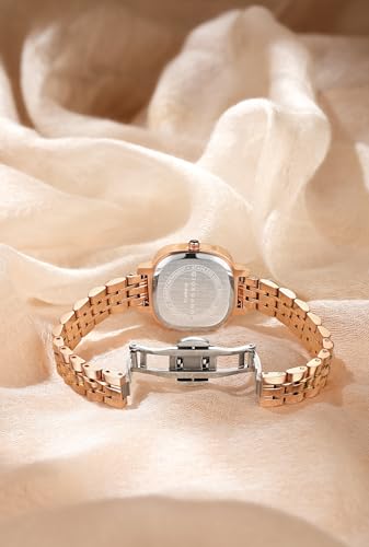 Image of Giordano Elegant Square Rose Gold Watch for Women - Crystal & Roman Hour Markers, Day-Date Display, Stainless Steel Strap
