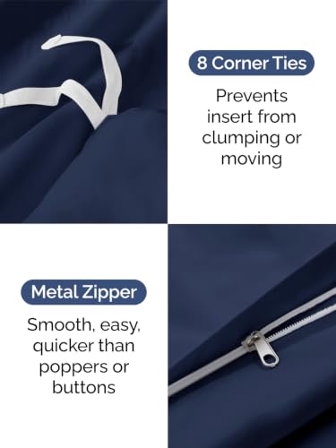 Image of Duvet Cover Full Size - Soft 3 Piece with Zipper Closure - Navy Blue