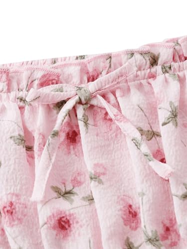 SHENHE Girl's Floral Puff Sleeve Ruched Frill Trim Shirred A Line Boho Flared Dress3