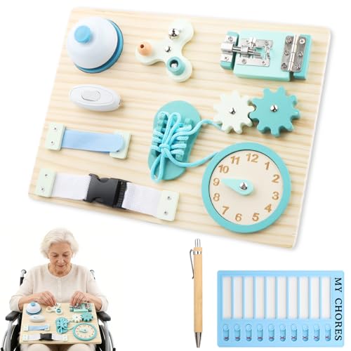 DRAKEWOOD 9 en 1 Planche Motricité Alzheimer avec Horloge Lacets Verrous - Cognitive Jeux pour Personnes Agées Alzheimer Demence Autisme - Busy Board Sensorielle Senior pour Stimulate Mémoire Thérapie