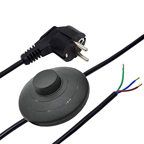 Zuleitung 3 m Schwarz mit Schutzkontakt Winkelstecker und Fußschalter AN AUS Anschlusskabel H03VV-F 3x0,75 mm² Netzkabel 250V anschlussfertig