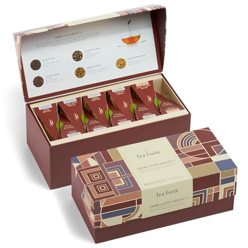 Tea Forte Frank Lloyd Wright Presentation Box Tea Sampler Gift Set, 20 Assorted Variety Handcrafted Pyramid Tea Infuser Bags