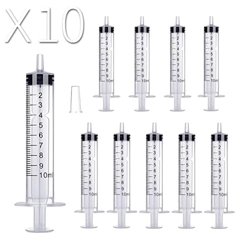 10 Pack 10ml Plastic Syringe Without Needle, Individual Package Disposable Syringes with Cap for Measuring, Watering, Refilling, Lip Gloss, Scientific, DIY Crafts, Feeding Pet, Dispensing Cover