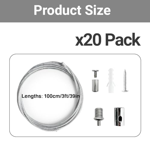 Image of 20 Pack 3.3ft Hexagon Garage Lights Suspension Cables Kit for Hexagon LED Lights Adjustable Steel Hanging Chains Per Strip Load 6.6Ib, Light Suspension Kit for LED Panel Aquarium Lights