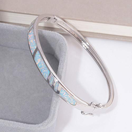CiNily 14K White Gold Plated Opal Bangle Bracelet for Women Teen,Hypoallergenic Jewelry Gift Gemstone Bangle Bracelet 8.26 inch3