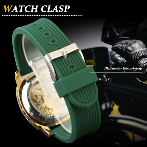 Image of FORSINING Fancy Watches for Men, Square Retro Mechanical Watch Self-Wind Carved, Gear Movement Golden Skeleton Automatic Watches Vintage Leather Strap Wrist Watch