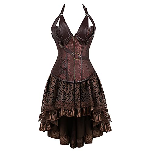 Robe gothique vintage en cuir et ensemble corset femme style steampunk