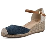 WHITE MOUNTAIN Women's Maintain Mini-Heel Espadrille Sandal, Dkdenim/Fabric, 10 W