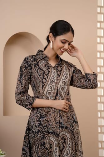 Image of Brown Paisley Printed Kurta with Straight Pants | Kurti Set for Woman