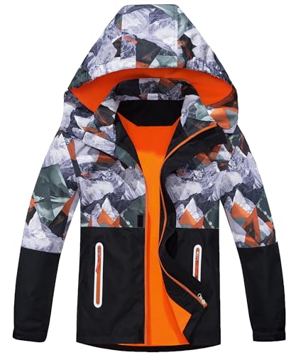 M2C Boys Fleece Lined Rain Jacket Waterproof Lightweight Outerwear Snowy Mountain Orange 4-5