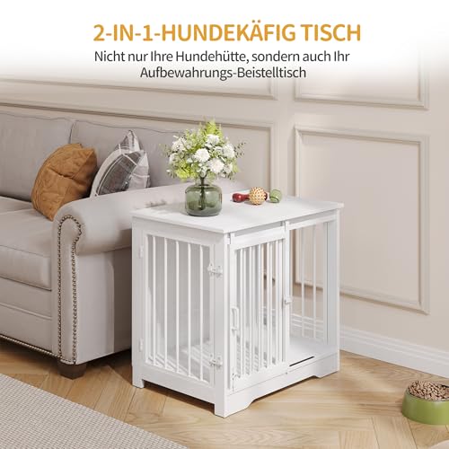 Hzuaneri Hundekäfig Möbel, 69 cm Hundebox, 2 Türen, Moderne Hundekäfig Indoor für kleine/mittlere/große Hunde, Beistelltisch, Hundebox für Zuhause 69 × 49 × 64,5 cm, Weiß DFC84313W