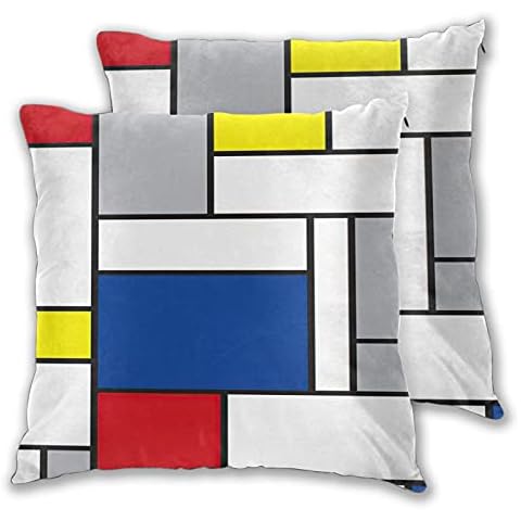 YUDILINSA Throw Pillow Covers,Mondrian Minimalist De Stijl Modern Art II,Pack of 2 Soft Decorative Square Cushion Covers Pillow Case For Sofa Couch Bedroom,40x40cm Cover