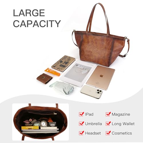Image of Large Work Tote Bag for Women Genuine Leather Oversize Handbag Weekender Bag Travel Purse Large Crossbody Bags for Women Brown