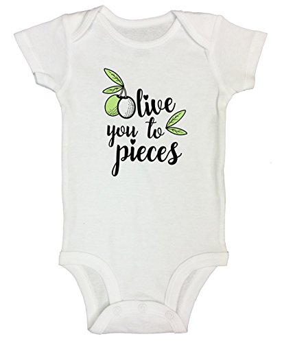 Funny Threadz Kids Funny Saying Onesie Bodysuit Olive You to Pieces Cute Italian Onesie 6-9 Months, White